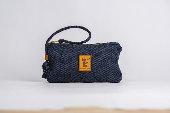 Navy Tweed Wrist Pouch